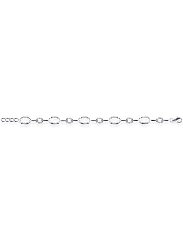 Gisser Jewels - Armband - Fantasie Ovaal Rond gezet met Zirkonia - 9mm Breed - Lengte 18+3cm - Gerhodineerd Zilver 925