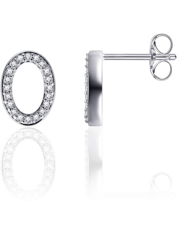 Gisser Jewels - Oorbellen - Oorstekers Ovaal open gezet met Zirkonia - 11mm x 8mm - Gerhodineerd Zilver 925