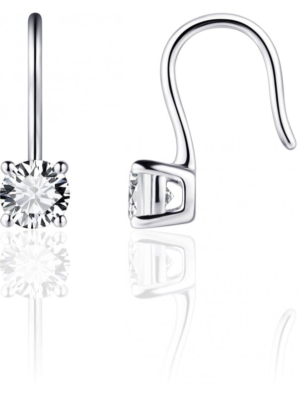 Gisser Jewels - Oorbellen - Oorhangers Solitaire gezet met Zirkonia - 5mmØ - Lengte 17mm - Gerhodineerd Zilver 925