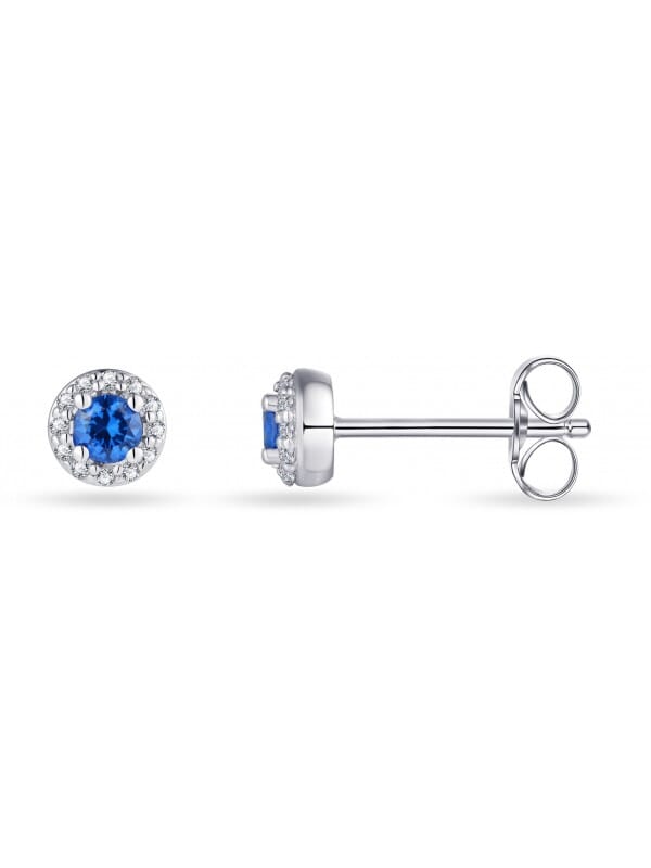 Gisser Jewels - Oorsteker - Roset gezet met Witte en Blauwe Zirkonia Stenen - 5mm Breed - Gerhodineerd Zilver 925