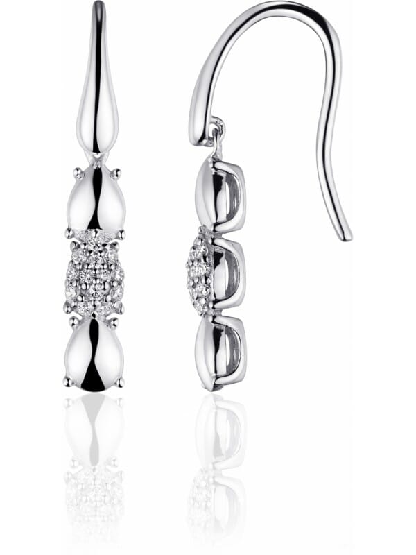 Gisser Jewels - I01E002 - Oorbellen - Oorhanken met Blaadjes gezet met Zirkonia - 28mm x 4mm - Gerhodineerd Zilver 925