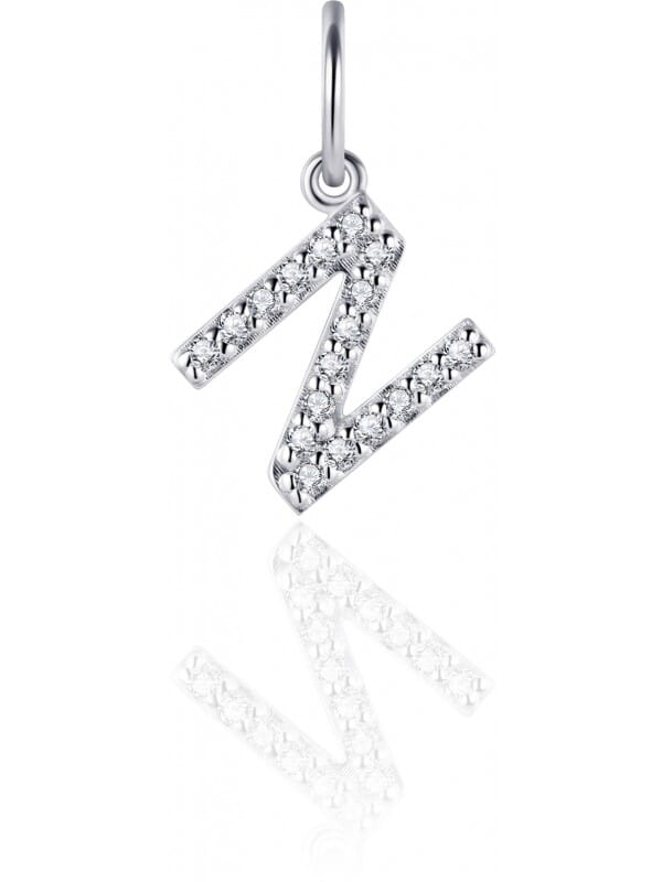 Gisser Jewels - Hanger excl. Collier - Letter N met Zirkonia - 8mm - Gerhodineerd Zilver 925