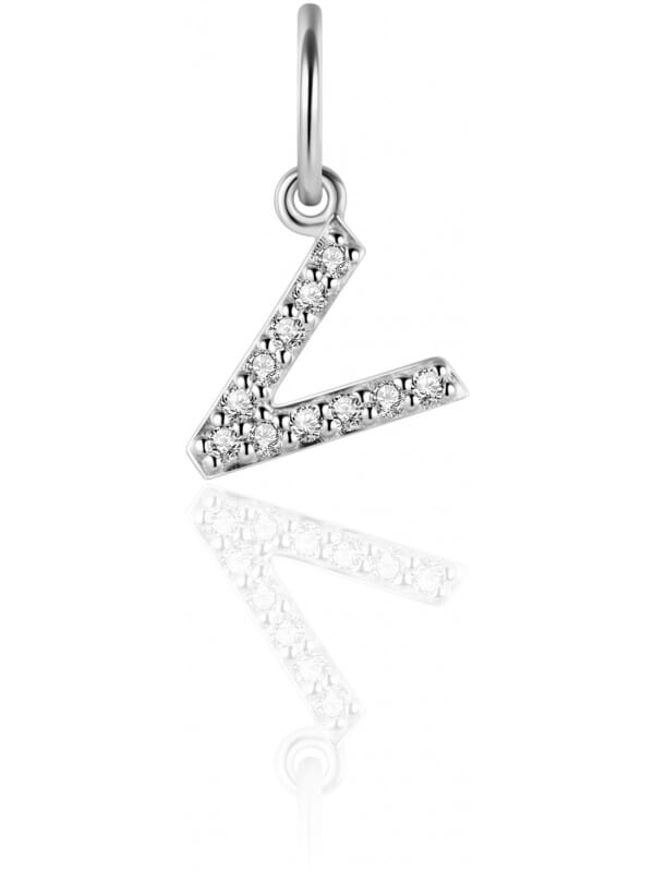 Gisser Jewels - Hanger excl. Collier - Letter V met Zirkonia - 8mm - Gerhodineerd Zilver 925