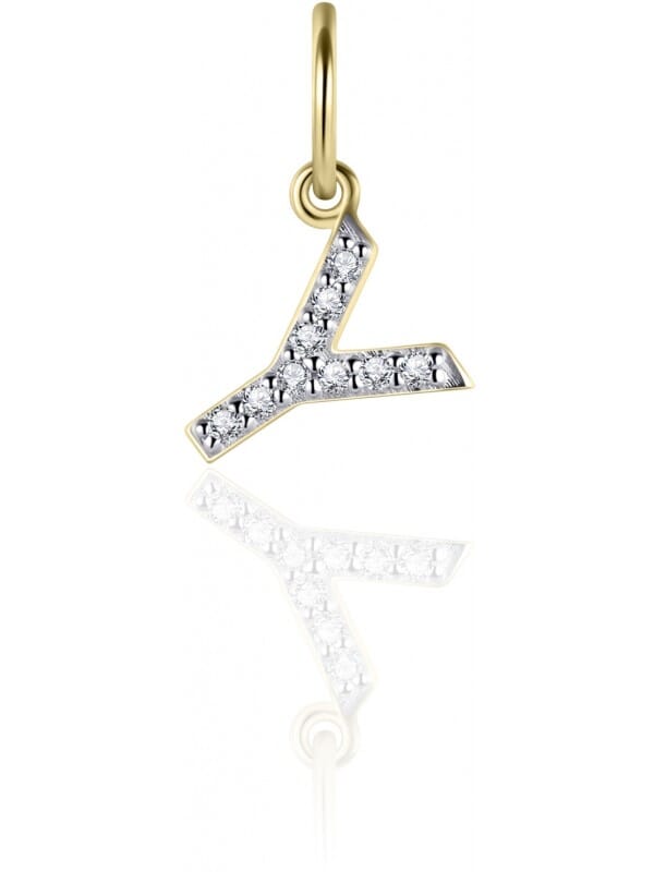 Gisser Jewels - Hanger excl. Collier - Letter Y gezet met Zirkonia - 8mm - Geelgoud Verguld Zilver 925