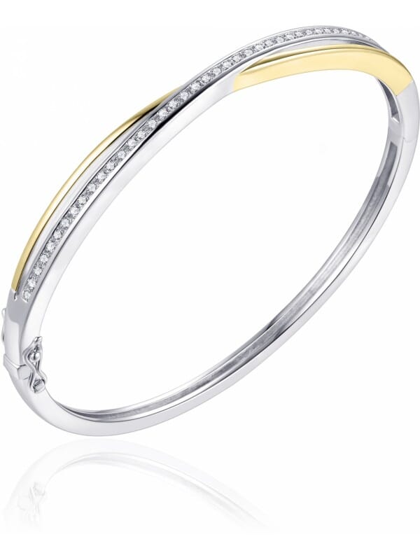 Gisser Jewels - Armband - Bangle gezet met Zirkonia - 5mm Breed - Maat 64 - Bi-color Geelgoud Verguld Zilver 925