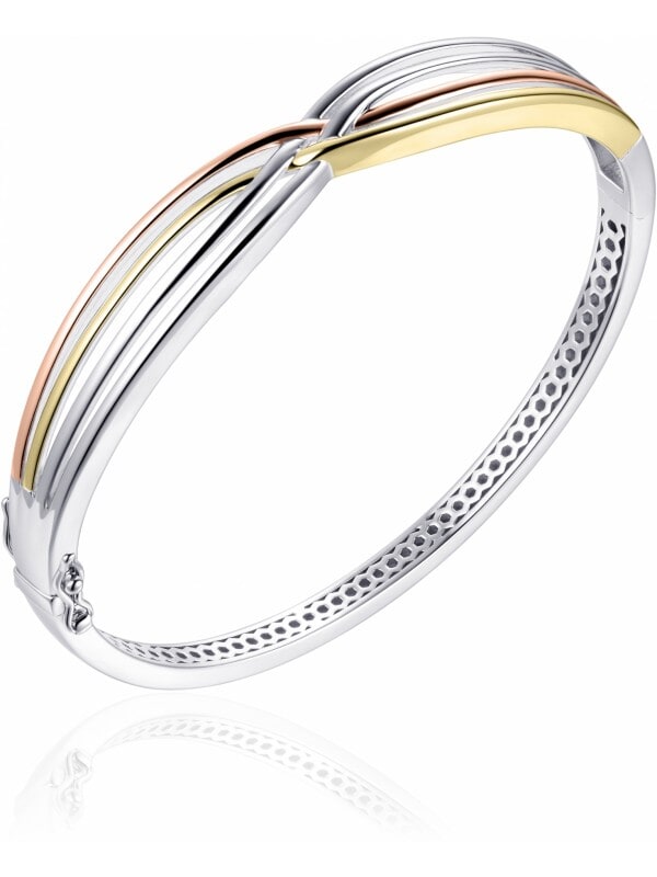 Gisser Jewels - Armband - Bangle Gekruiste banen - 8mm Breed - Maat 60 - Tri-color Verguld Zilver 925